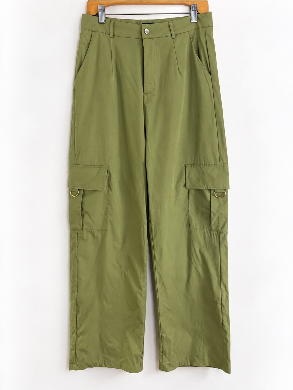 Olive Green Cargo Pants Wide Leg Utility Streetwear Y2K Parachute Pants
